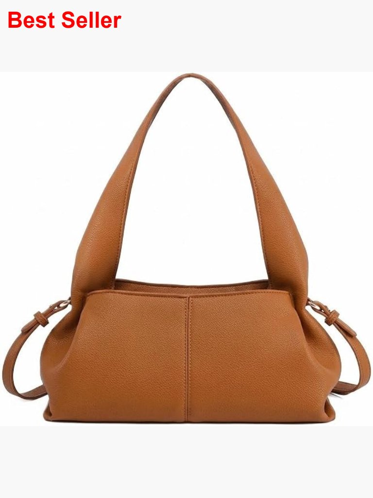 Faux Leather Hobo Handbag With Zipper - Lightweight, Adjustable Strap